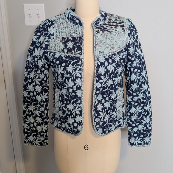 Leifsdottir Anthropologie Blue Quilted Blazer Size 6 - Picture 3 of 9